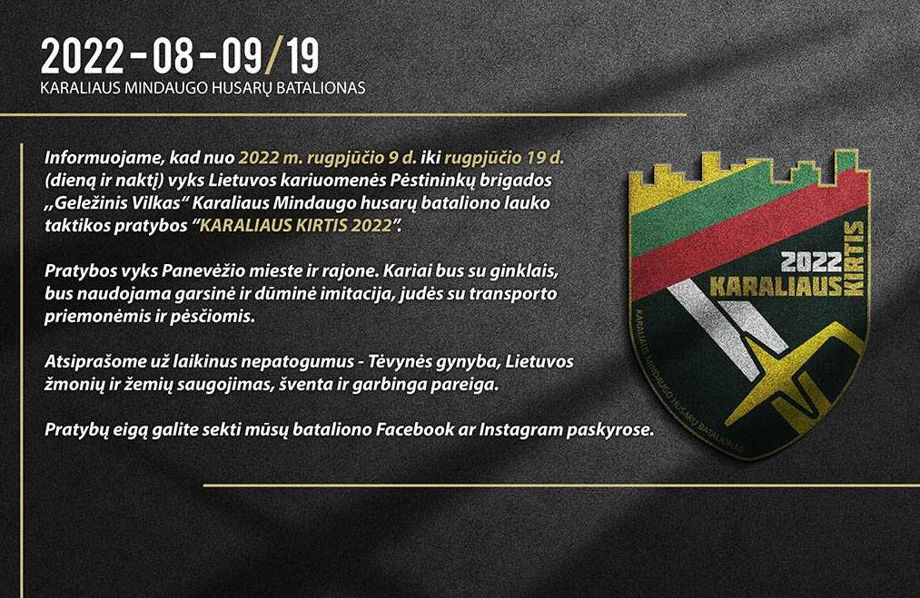 Antradienį prasidės lauko taktikos pratybos „Karaliaus kirtis 2022”