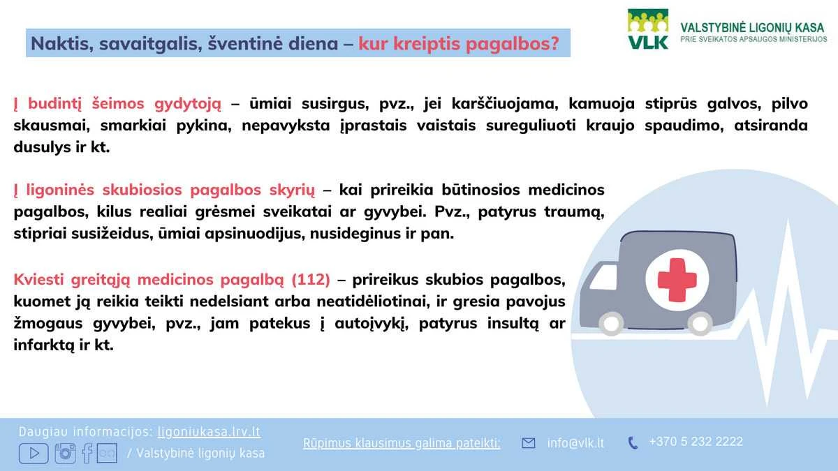 Ligonių kasos pataria, kur kreiptis sunegalavus švenčių dienomis