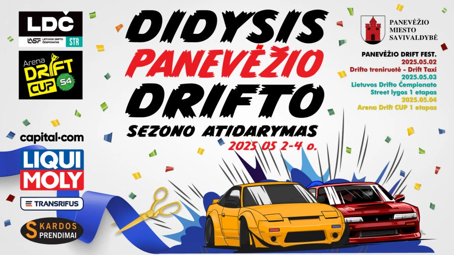 Dėl drifto festivalio Panevėžyje uždaroma gatvė : Didysis Panevėžio Drifto Sezono Atidarymas 2025